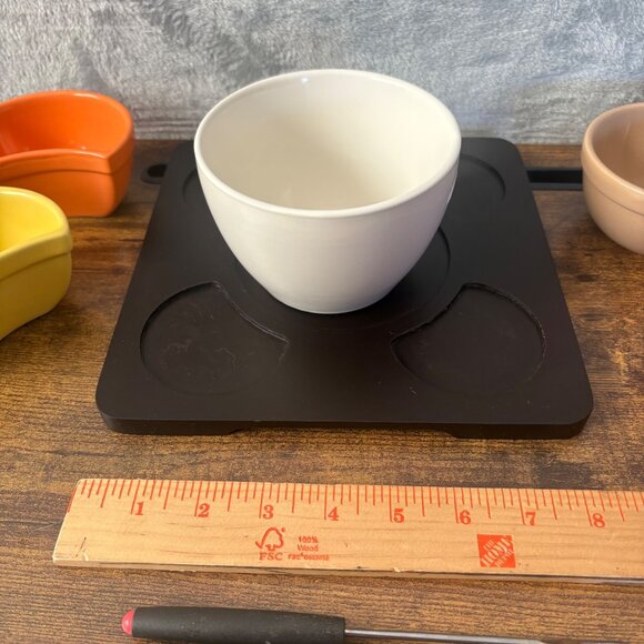 Pier One Imports Vintage Stoneware Fondue Set Bowl Stand Forks & Tray Multicolo - Picture 7 of 10